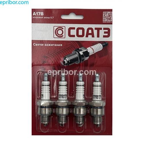 Свеча зажигания А17В07  (СОАТЭ)` для ам ГАЗ 2410, РАФ (к-т 4шт) , блистер Свеча зажигания А17В07  (СОАТЭ)` для ам ГАЗ 2410, РАФ (к-т 4шт) , блистер